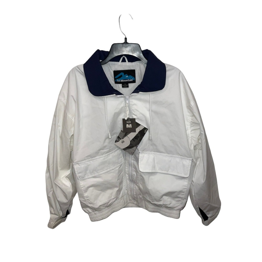 Tri Mountain Womens 5500 Boatswain Jacket White Full Zip Up 2 Safari Pocket Sz M